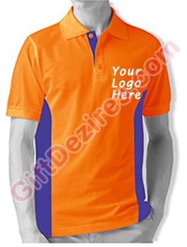 Designer Orange and Blue Color Company Logo Printed T Shirts